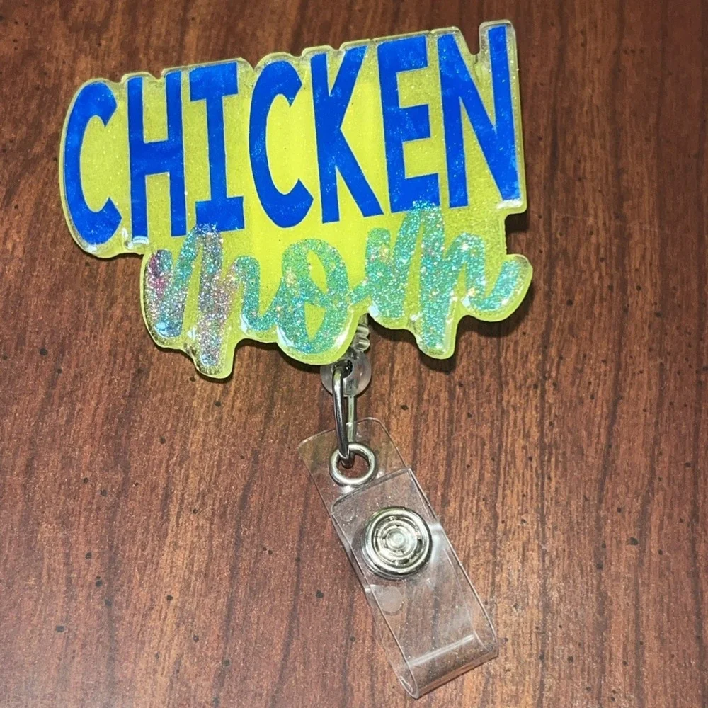 Chicken Mom Interchangeable Retractable Reel‎ Chrome Badge ID Card Holder Clip